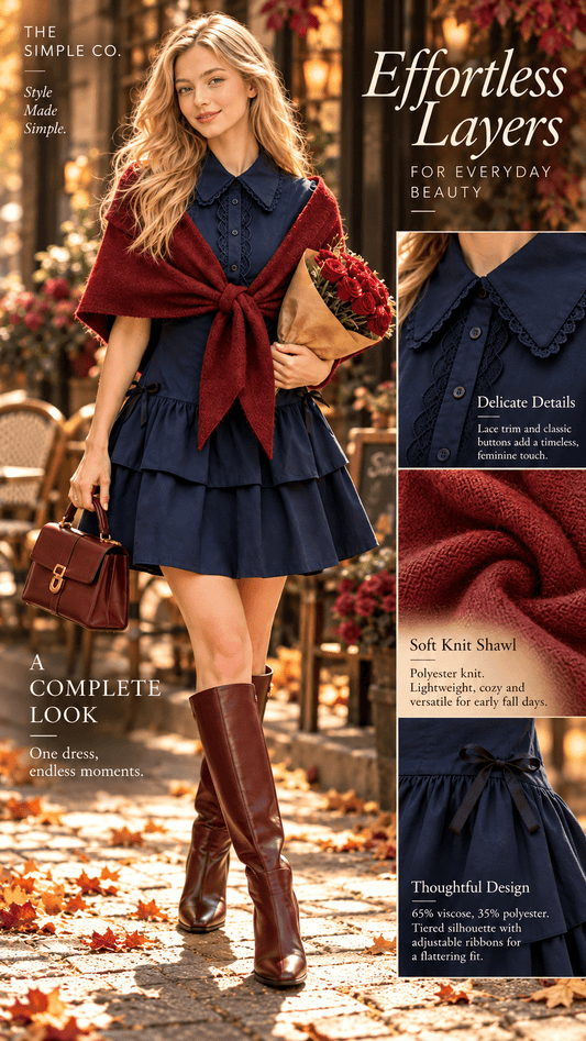 Navy Lace-Detail A-Line Mini Dress – front view