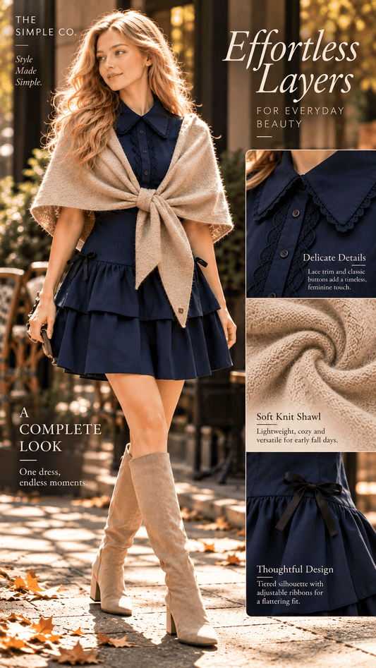 Navy Lace-Detail A-Line Mini Dress – styled front view