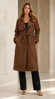 Suede-Effect Belted Trench Coat