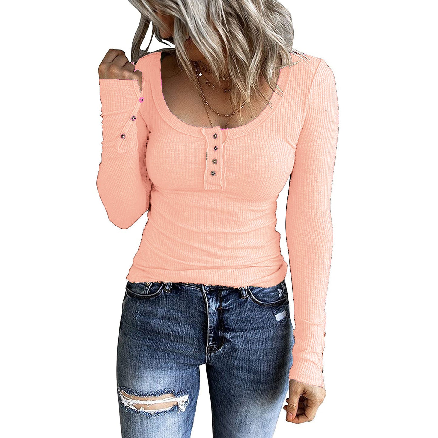 Elegant Button Vest V-Neck Long Sleeve Top - Slim Fit Layering Piece