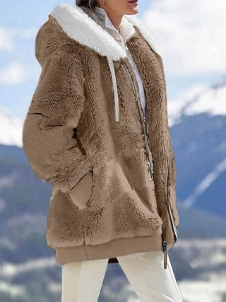 Women's Plush Hooded Zip Jacket - 2026 Winter Collection Loose Fit Warm Coat