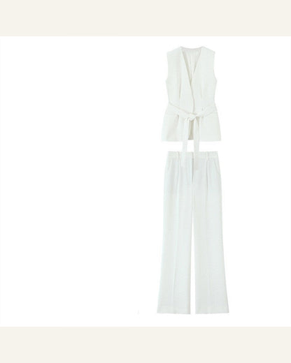 Belted Vest & Flared Trouser Separates — close-up detail
