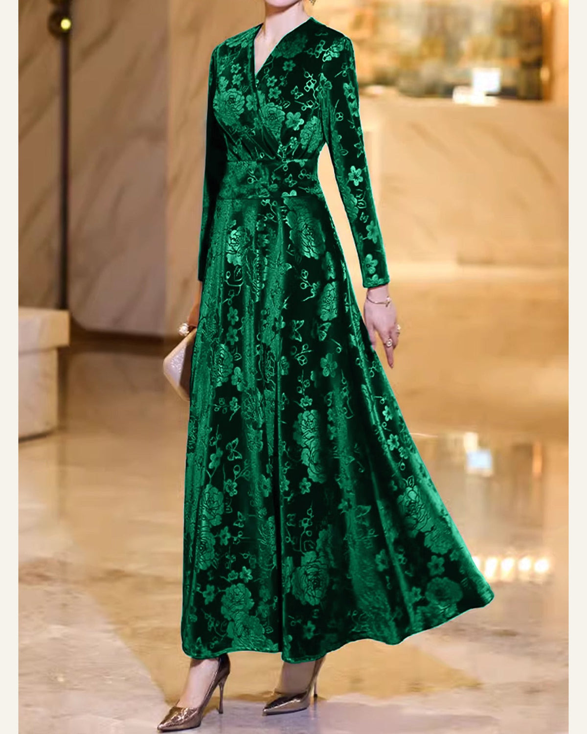 Floral Velvet High-Waist A-Line Dress detail view