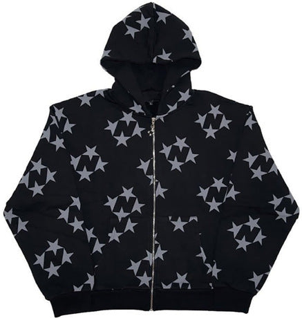 Minimal Stars Print Hooded Cardigan