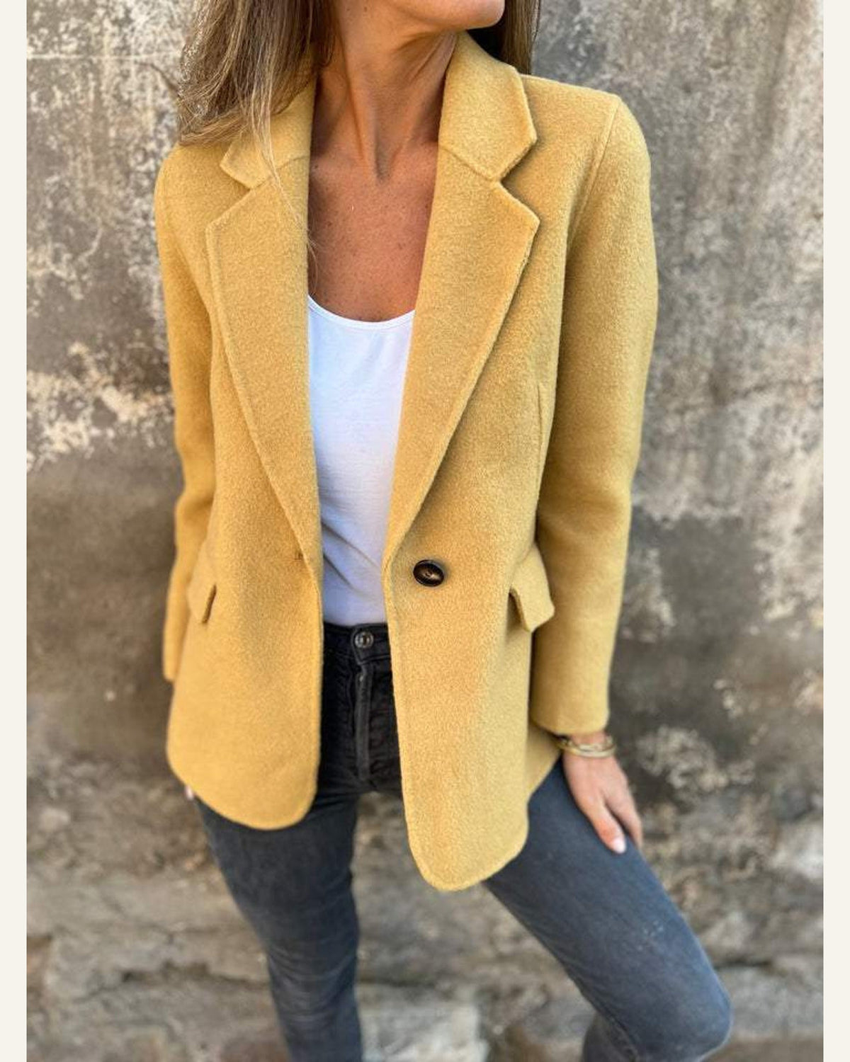 Button-Front Cropped Lapel Blazer — Yellow