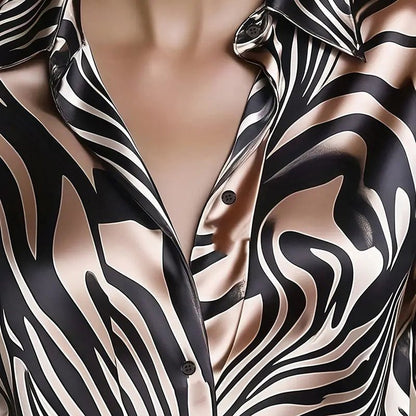 Abstract Print Button Down Shirt – Minimal Elegance | The Simple Co – Practical cottage, minimalist style, quiet luxury aesthetic, modern essential – The Simple Co.