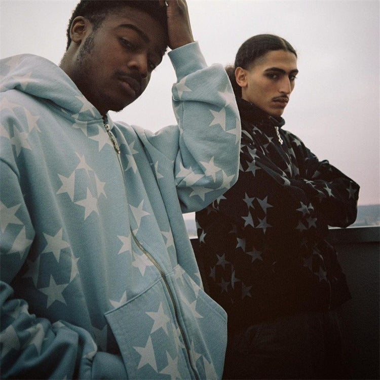 Minimal Stars Print Hooded Cardigan