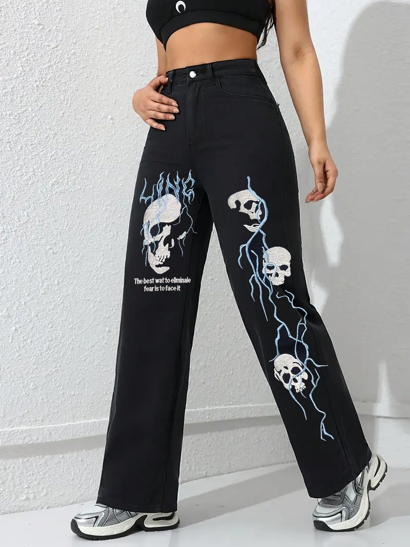 Women's Embroidered Street Jeans - 2026 Winter Collection Loose Straight Casual Denim