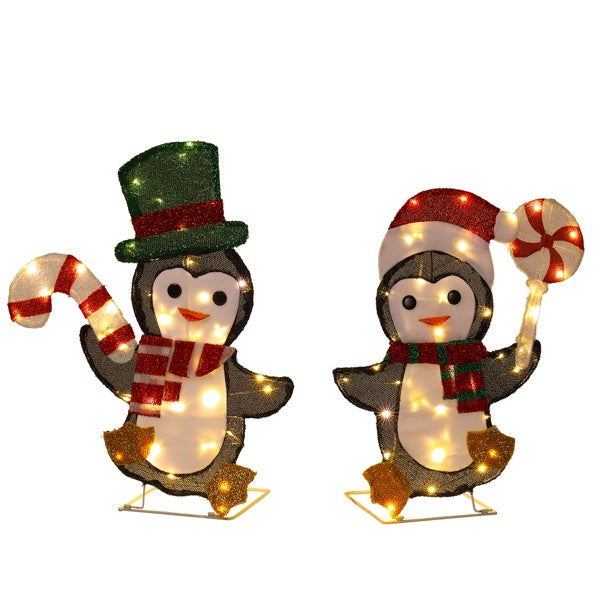 Minimal Lighted Penguin & Candy Cane