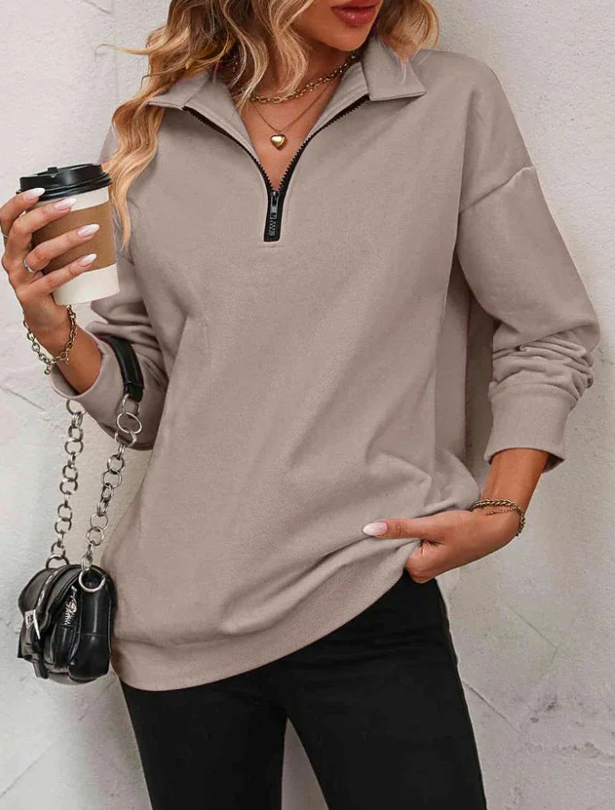 Women's Half-Sleeve Zipper Sweatshirt - 2026 Winter Collection Fashion Pullover