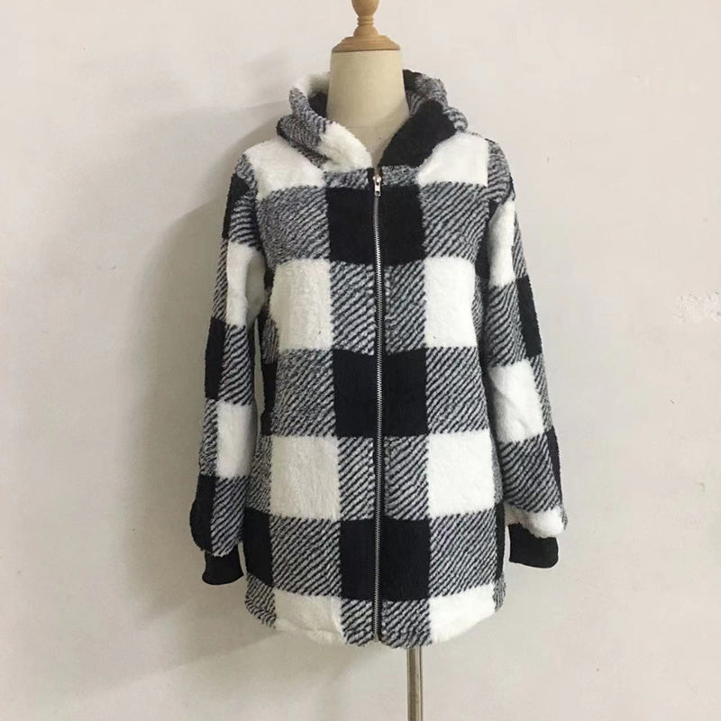 Women's Plaid Hooded Jacket, Long Sleeve