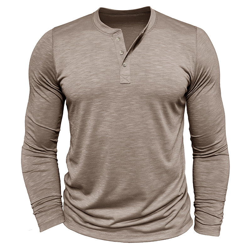 Men's Long Sleeve Henry Collar T-Shirt - Slub Cotton Pullover