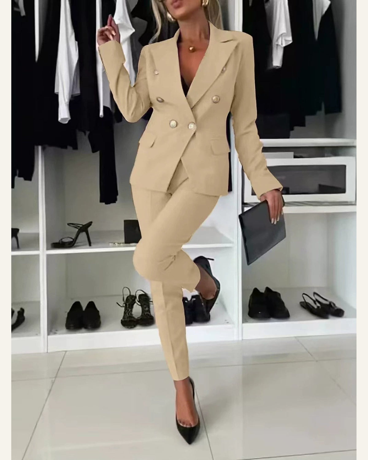 Tailored Two-Piece Blazer & Trouser Set — Light Yellow