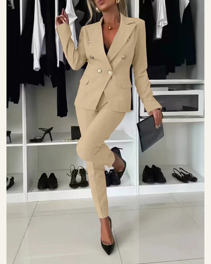 Tailored Two-Piece Blazer & Trouser Set — Light Yellow