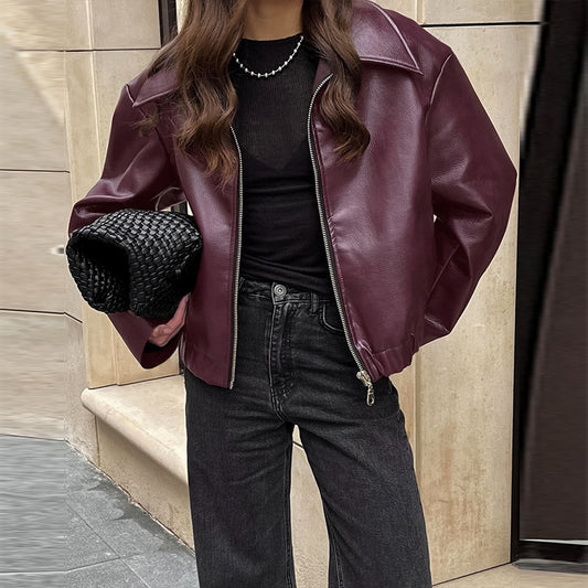 Women's Minimal Faux Leather Biker Jacket
