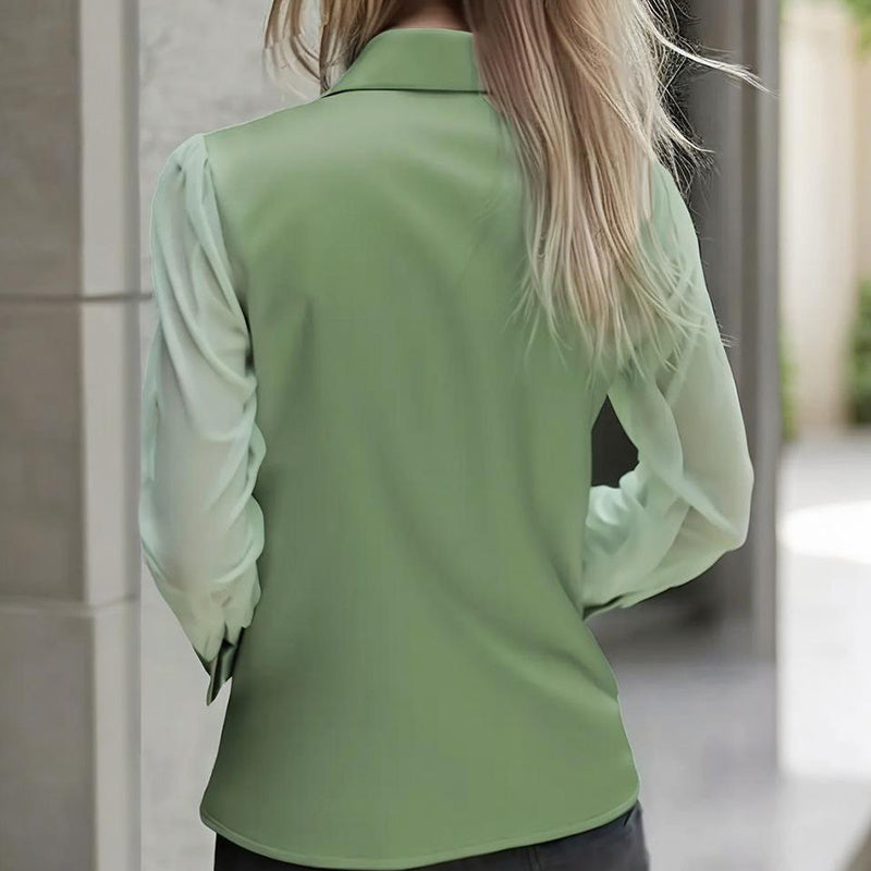 Women's Satin Blouse with Mesh Sleeves