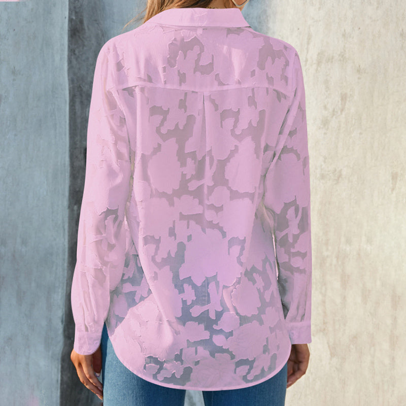 Womens Casual Sheer Button Down Shirts