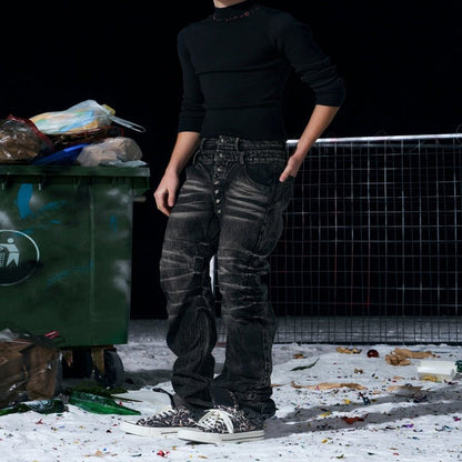 Bamboo - Stripe Double - Waist Metal Button Cat - Foot Denim Jeans – Minimal Elegance | The Simple Co – Men’s Bottoms, minimalist style, quiet luxury aesthetic, modern essential – The Simple Co.