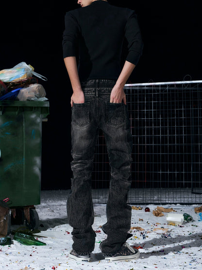 Bamboo - Stripe Double - Waist Metal Button Cat - Foot Denim Jeans – Minimal Elegance | The Simple Co – Men’s Bottoms, minimalist style, quiet luxury aesthetic, modern essential – The Simple Co.