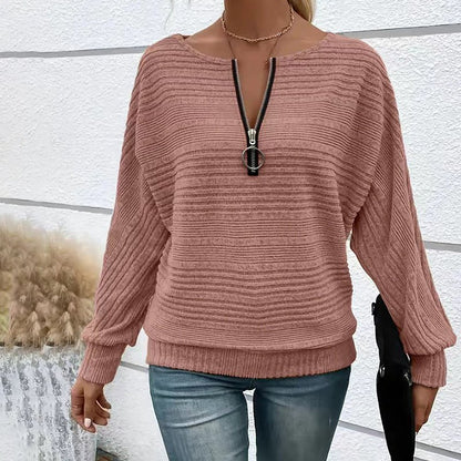 Batwing Sleeve Half - Zip Top – Minimal Elegance | The Simple Co – Practical cottage, minimalist style, quiet luxury aesthetic, modern essential – The Simple Co.