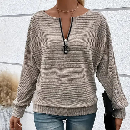 Batwing Sleeve Half - Zip Top – Minimal Elegance | The Simple Co – Practical cottage, minimalist style, quiet luxury aesthetic, modern essential – The Simple Co.