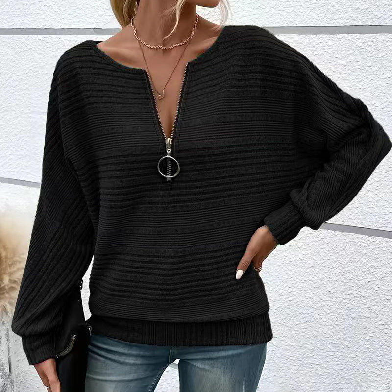 Batwing Sleeve Half - Zip Top – Minimal Elegance | The Simple Co – Practical cottage, minimalist style, quiet luxury aesthetic, modern essential – The Simple Co.