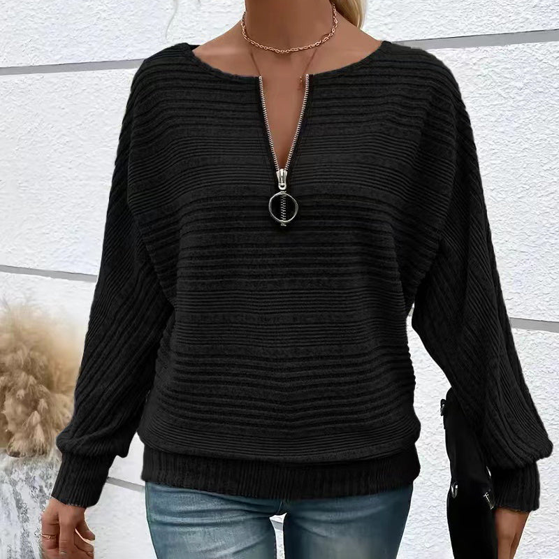 Batwing Sleeve Half - Zip Top – Minimal Elegance | The Simple Co – Practical cottage, minimalist style, quiet luxury aesthetic, modern essential – The Simple Co.
