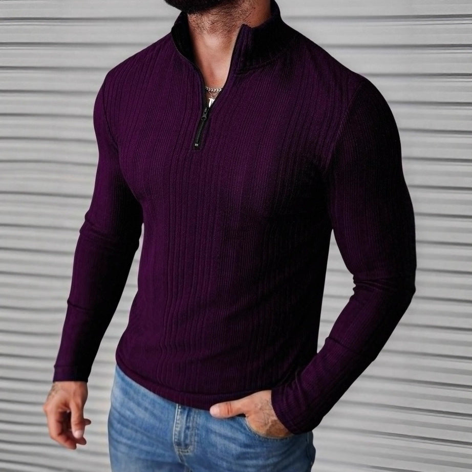 Men's Casual Stand-Up Collar Slim-Fit Ribbed Hoodie