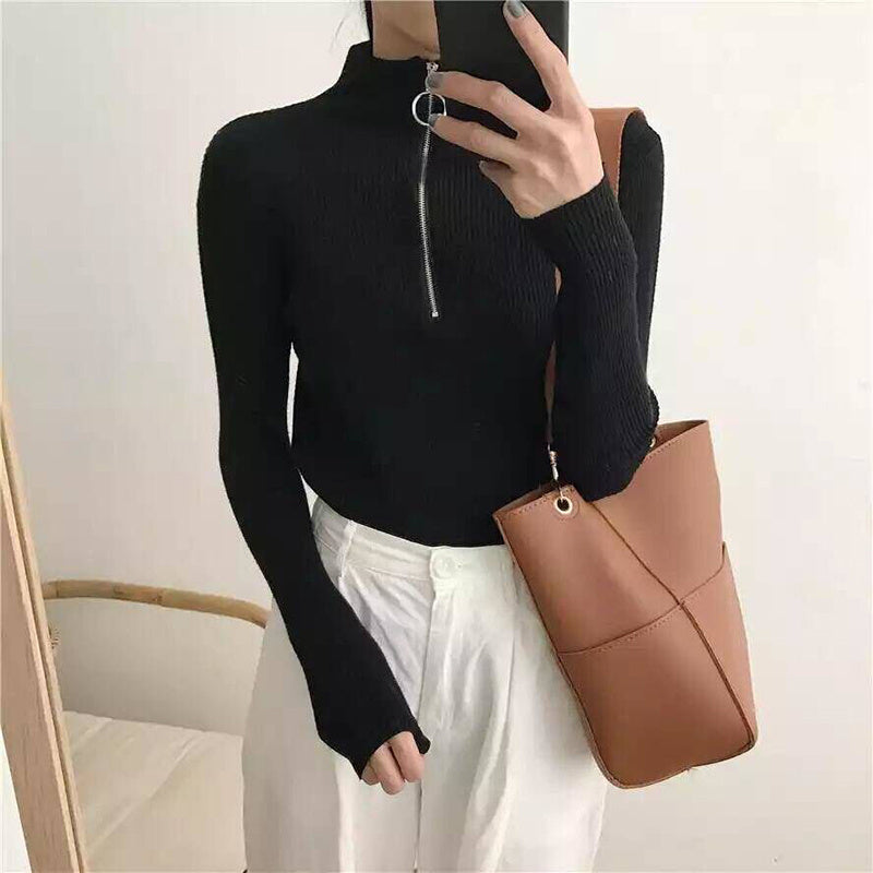 Women's Slim Fit Half-Zip Turtleneck Sweater