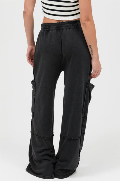 Black Mineral-Wash Wide-Leg Cargo Pants – Pants, minimalist style, quiet luxury aesthetic, modern essential – The Simple Co.
