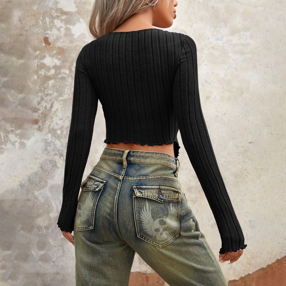 Boho Cropped Long Sleeve Top – Minimal Elegance | The Simple Co – Women's Tops, minimalist style, quiet luxury aesthetic, modern essential – The Simple Co.
