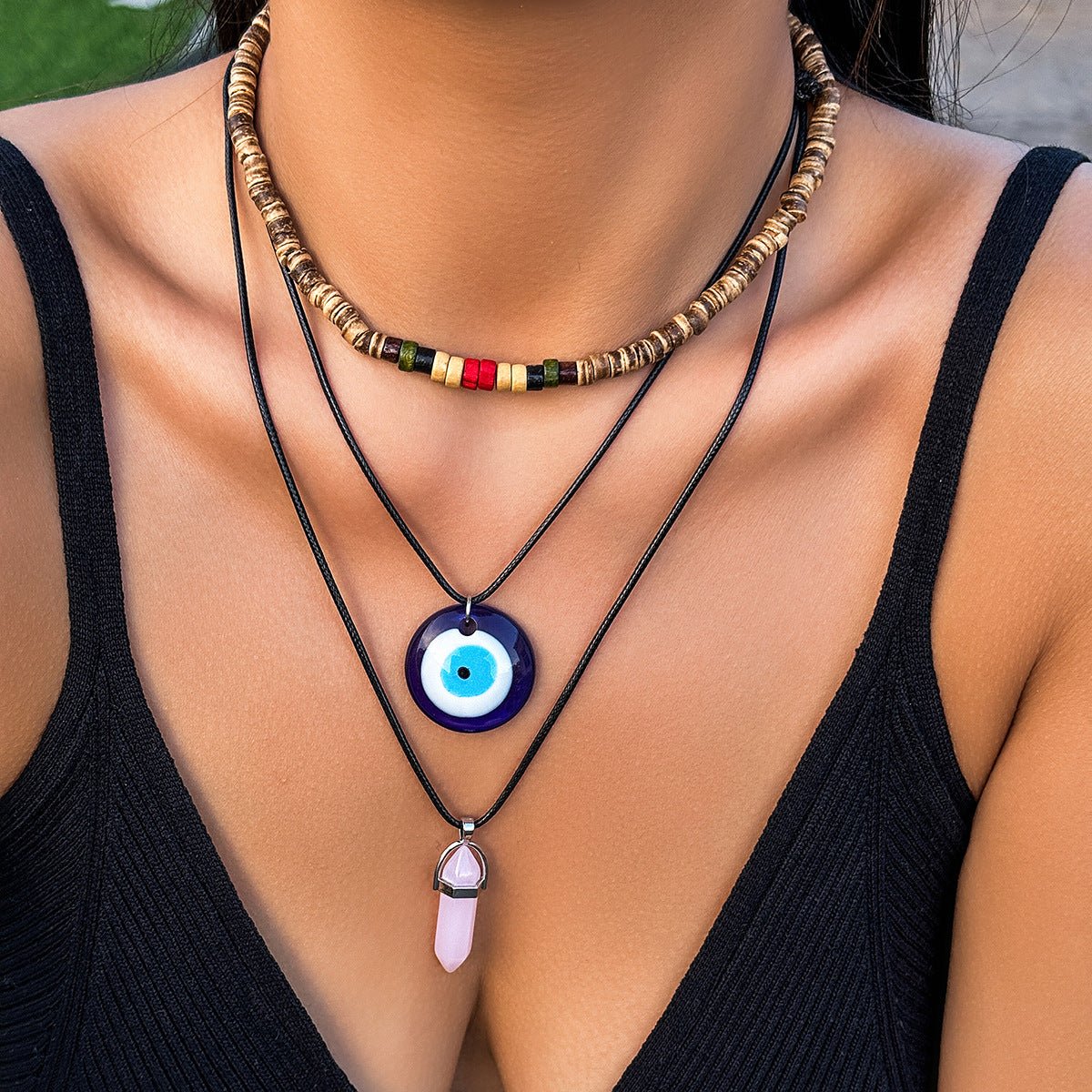 Boho Evil Eye Layered Necklace – Y2K Beaded Summer Jewelry | The Simple Co. – Necklaces (Minimalist / Statement / Unis, minimalist style, quiet luxury aesthetic, modern essential – The Simple Co.