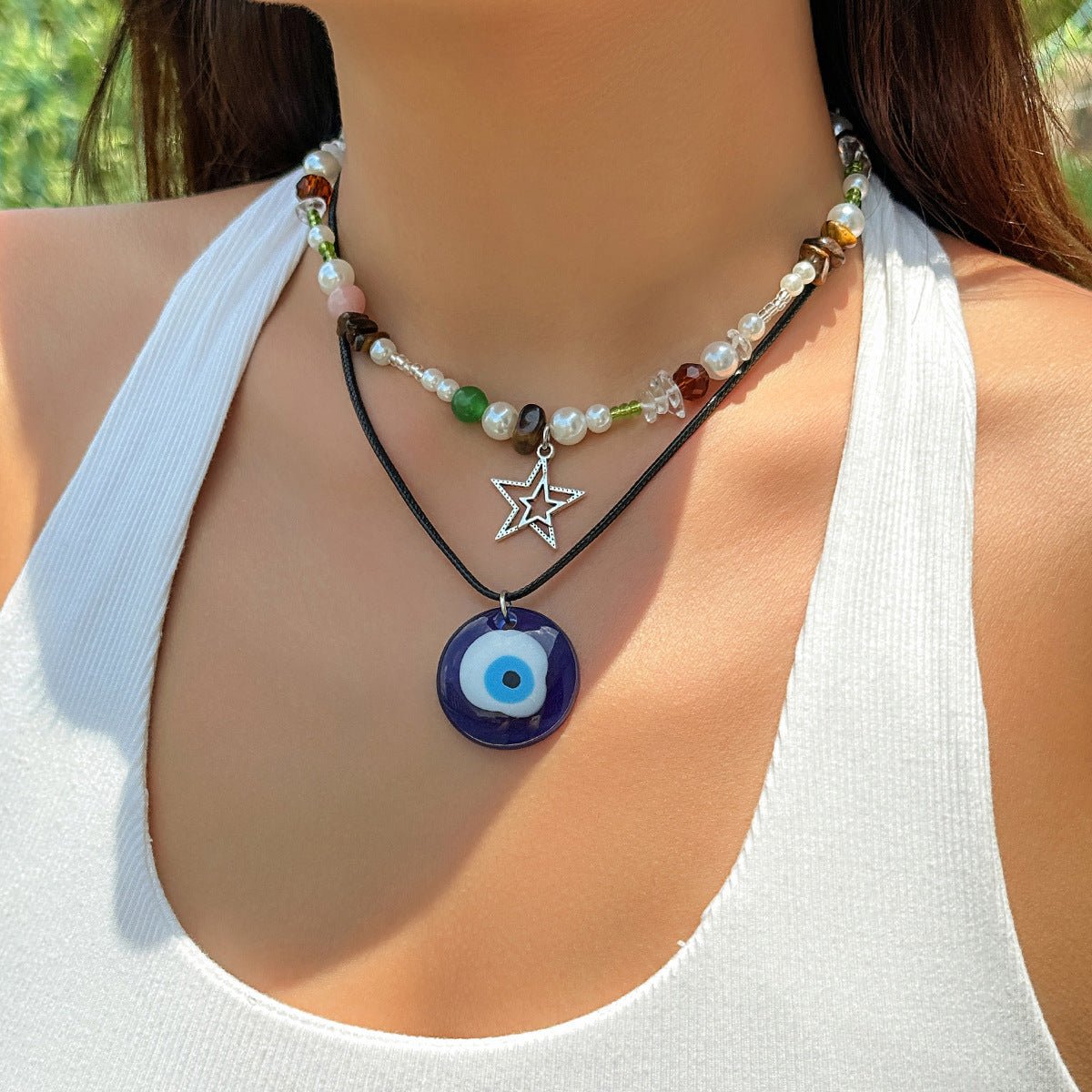 Boho Evil Eye Layered Necklace – Y2K Beaded Summer Jewelry | The Simple Co. – Necklaces (Minimalist / Statement / Unis, minimalist style, quiet luxury aesthetic, modern essential – The Simple Co.