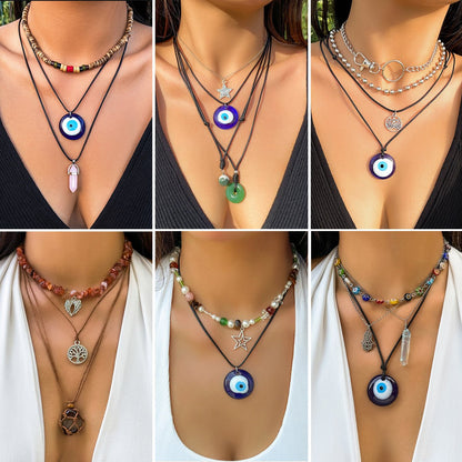 Boho Evil Eye Layered Necklace – Y2K Beaded Summer Jewelry | The Simple Co. – Necklaces (Minimalist / Statement / Unis, minimalist style, quiet luxury aesthetic, modern essential – The Simple Co.