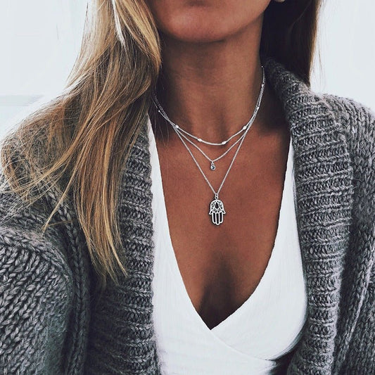 Boho Minimal Layered Necklace with Hamsa Pendant – Elegant Everyday Jewelry | The Simple Co. – Necklaces (Minimalist / Statement / Unis, minimalist style, quiet luxury aesthetic, modern essential – The Simple Co.