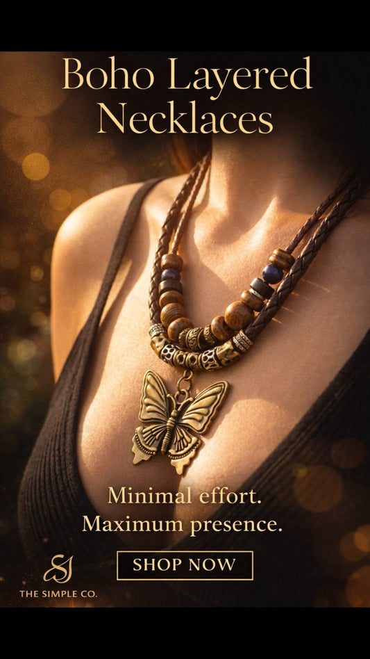 Boho Multi - Layer Beaded Necklace – Vintage Butterfly Pendant | The Simple Co. – Necklaces (Minimalist / Statement / Unis, minimalist style, quiet luxury aesthetic, modern essential – The Simple Co.