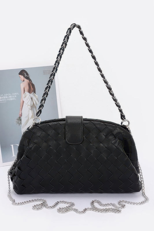 Black braided frame shoulder handbag