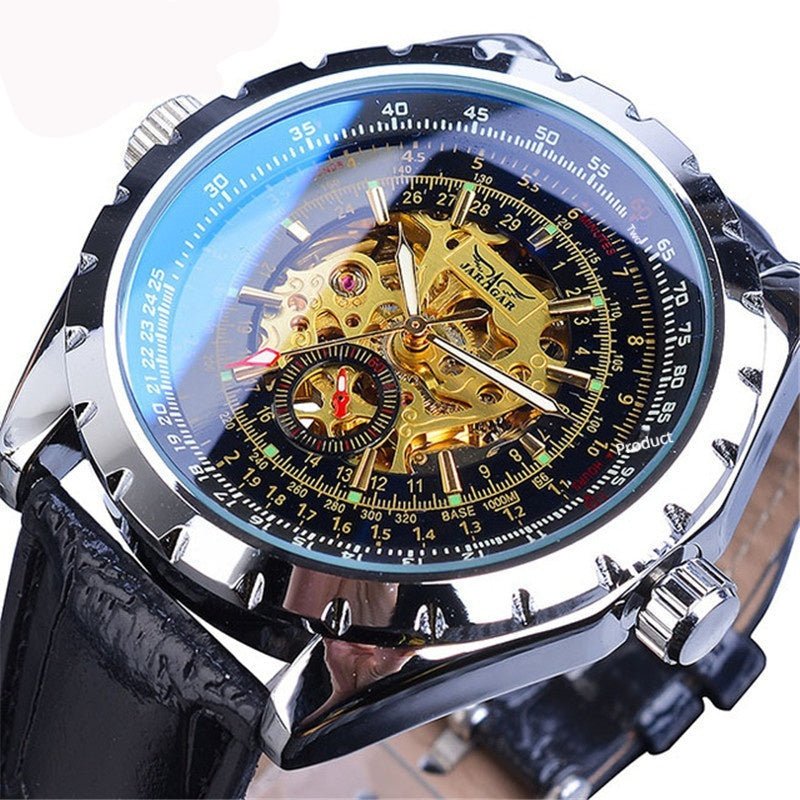Business - Casual Blue Glass Hollowed - Out Large - Dial Automatic Mechanical Watch – Minimal Elegance | The Simple Co – Practical cottage, minimalist style, quiet luxury aesthetic, modern essential – The Simple Co.