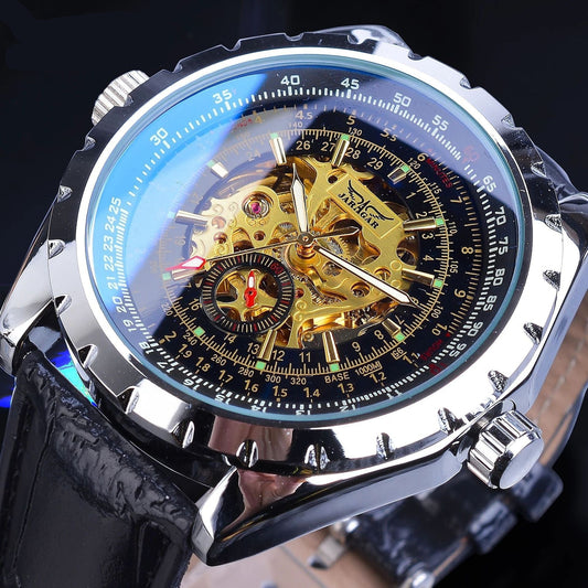 Business - Casual Blue Glass Hollowed - Out Large - Dial Automatic Mechanical Watch – Minimal Elegance | The Simple Co – Practical cottage, minimalist style, quiet luxury aesthetic, modern essential – The Simple Co.