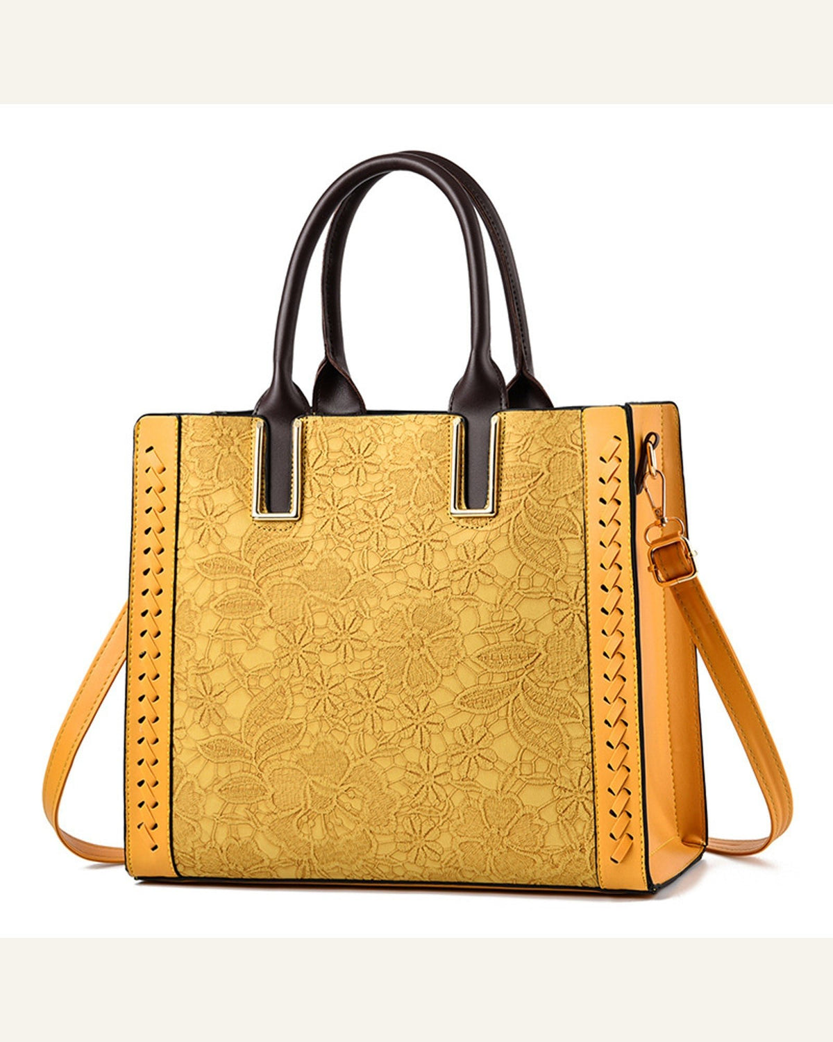 Structured Convertible Shoulder Bag — bright yellow product view