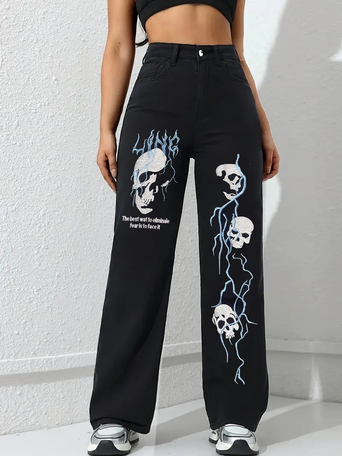 Women's Embroidered Street Jeans - 2026 Winter Collection Loose Straight Casual Denim