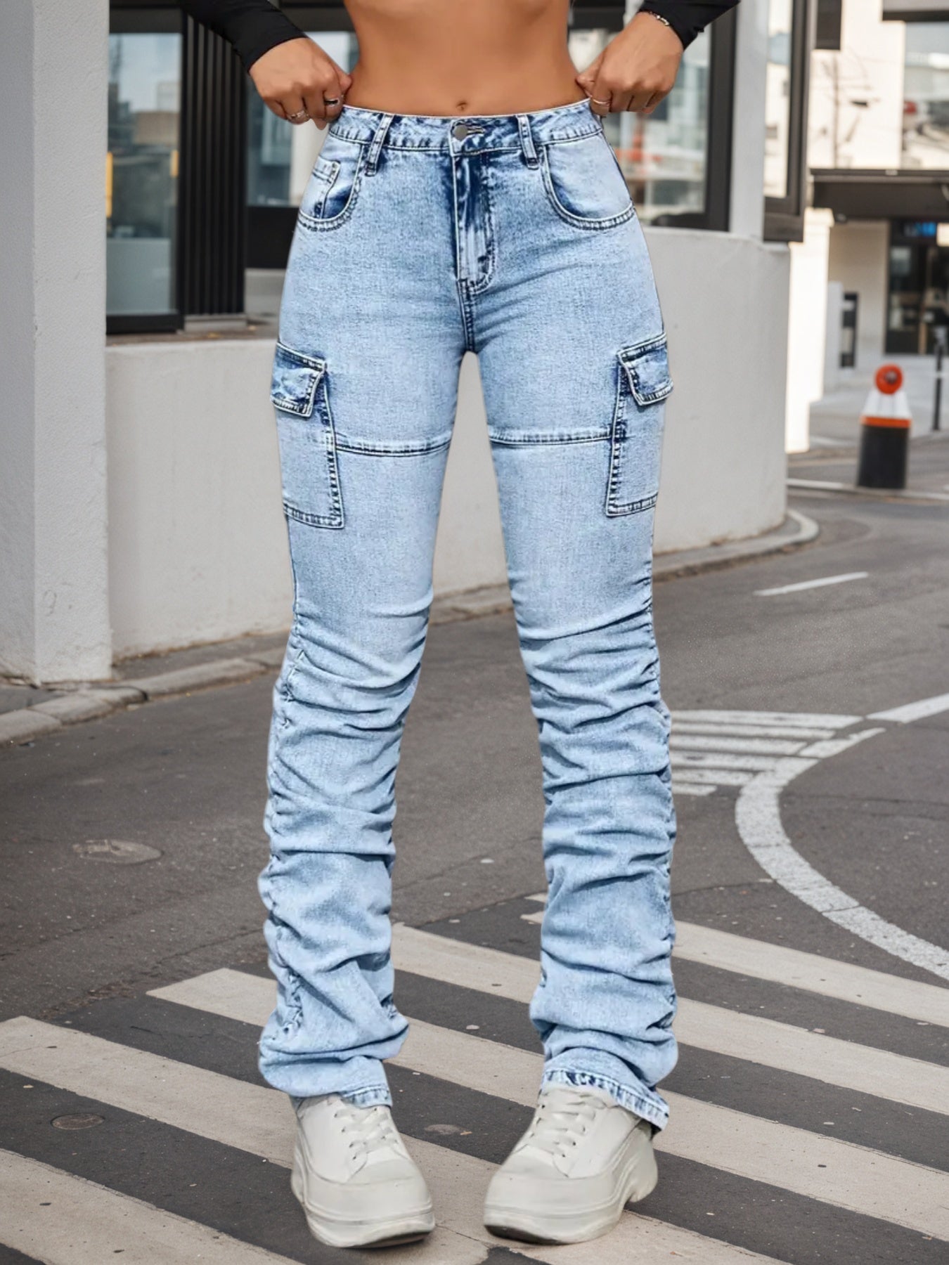 Women's High-Waisted Elastic Jeans - 2026 Winter Collection Casual Street Style Denim