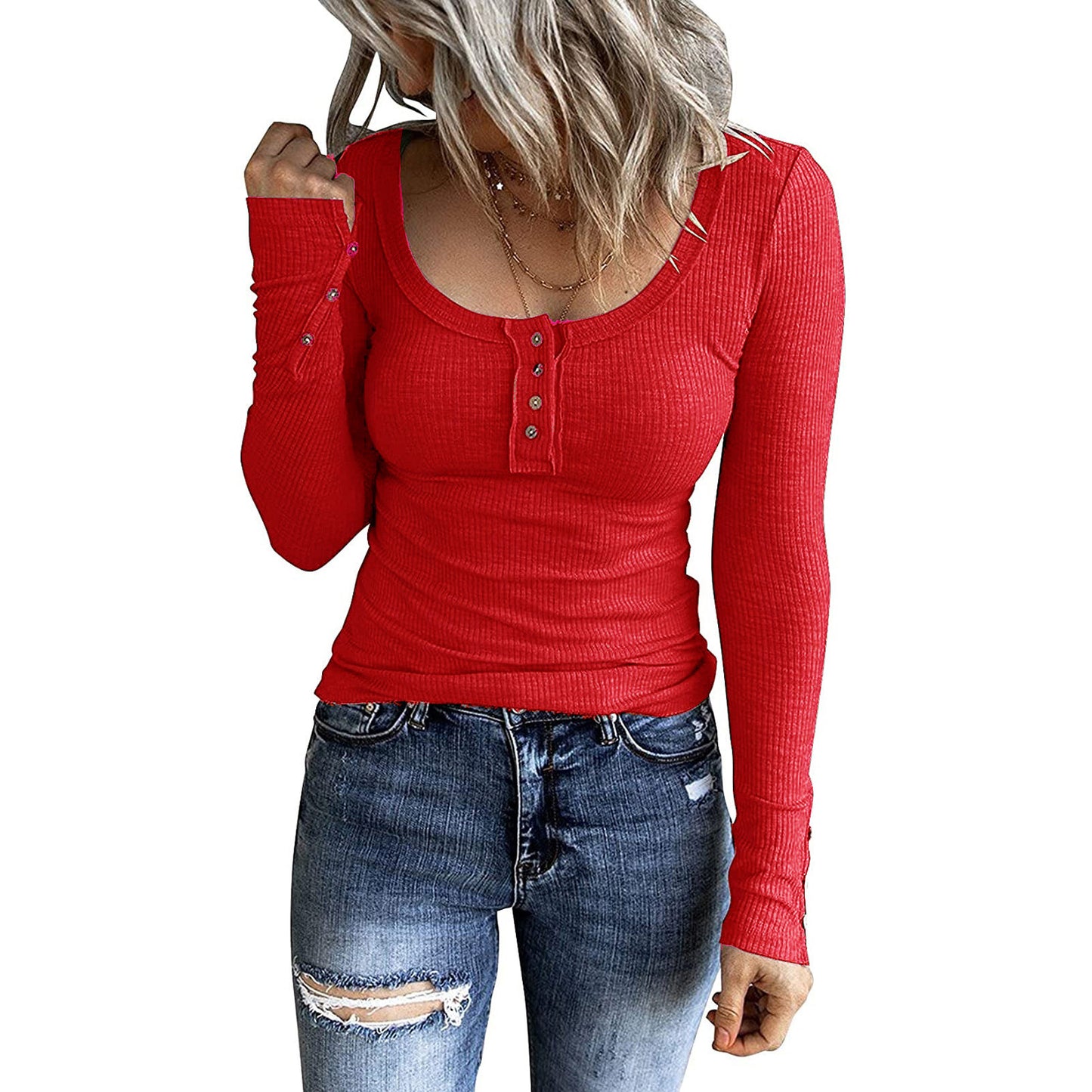 Elegant Button Vest V-Neck Long Sleeve Top - Slim Fit Layering Piece