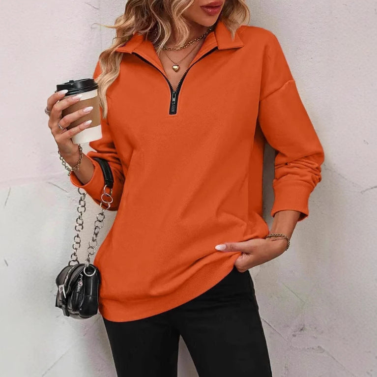Women's Half-Sleeve Zipper Sweatshirt - 2026 Winter Collection Fashion Pullover