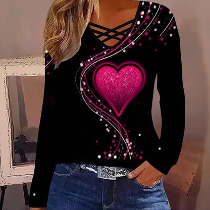 Casual Long Sleeve Top With A Heart Patterned V Neck – Minimal Elegance | The Simple Co – Women's Tops, minimalist style, quiet luxury aesthetic, modern essential – The Simple Co.