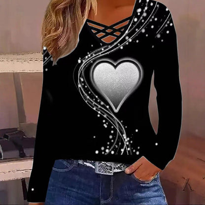 Casual Long Sleeve Top With A Heart Patterned V Neck – Minimal Elegance | The Simple Co – Women's Tops, minimalist style, quiet luxury aesthetic, modern essential – The Simple Co.