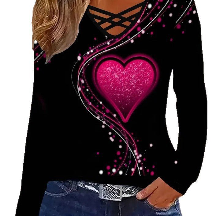 Casual Long Sleeve Top With A Heart Patterned V Neck – Minimal Elegance | The Simple Co – Women's Tops, minimalist style, quiet luxury aesthetic, modern essential – The Simple Co.