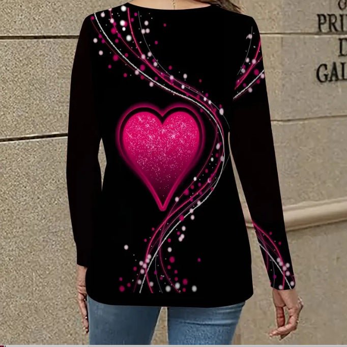 Casual Long Sleeve Top With A Heart Patterned V Neck – Minimal Elegance | The Simple Co – Women's Tops, minimalist style, quiet luxury aesthetic, modern essential – The Simple Co.