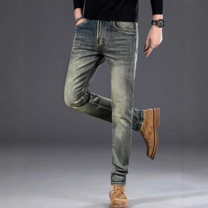 Casual Stretch Slimming Retro Blue Skinny Jeans for Men – Minimal Elegance | The Simple Co – Bottoms, minimalist style, quiet luxury aesthetic, modern essential – The Simple Co.