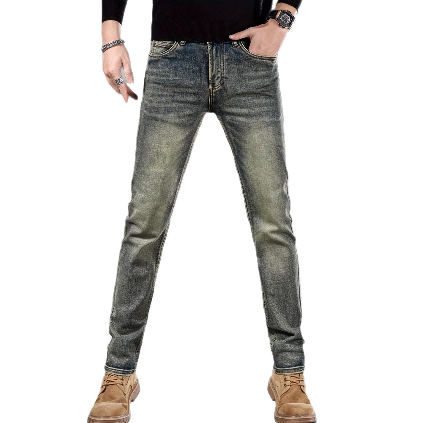 Casual Stretch Slimming Retro Blue Skinny Jeans for Men – Minimal Elegance | The Simple Co – Bottoms, minimalist style, quiet luxury aesthetic, modern essential – The Simple Co.